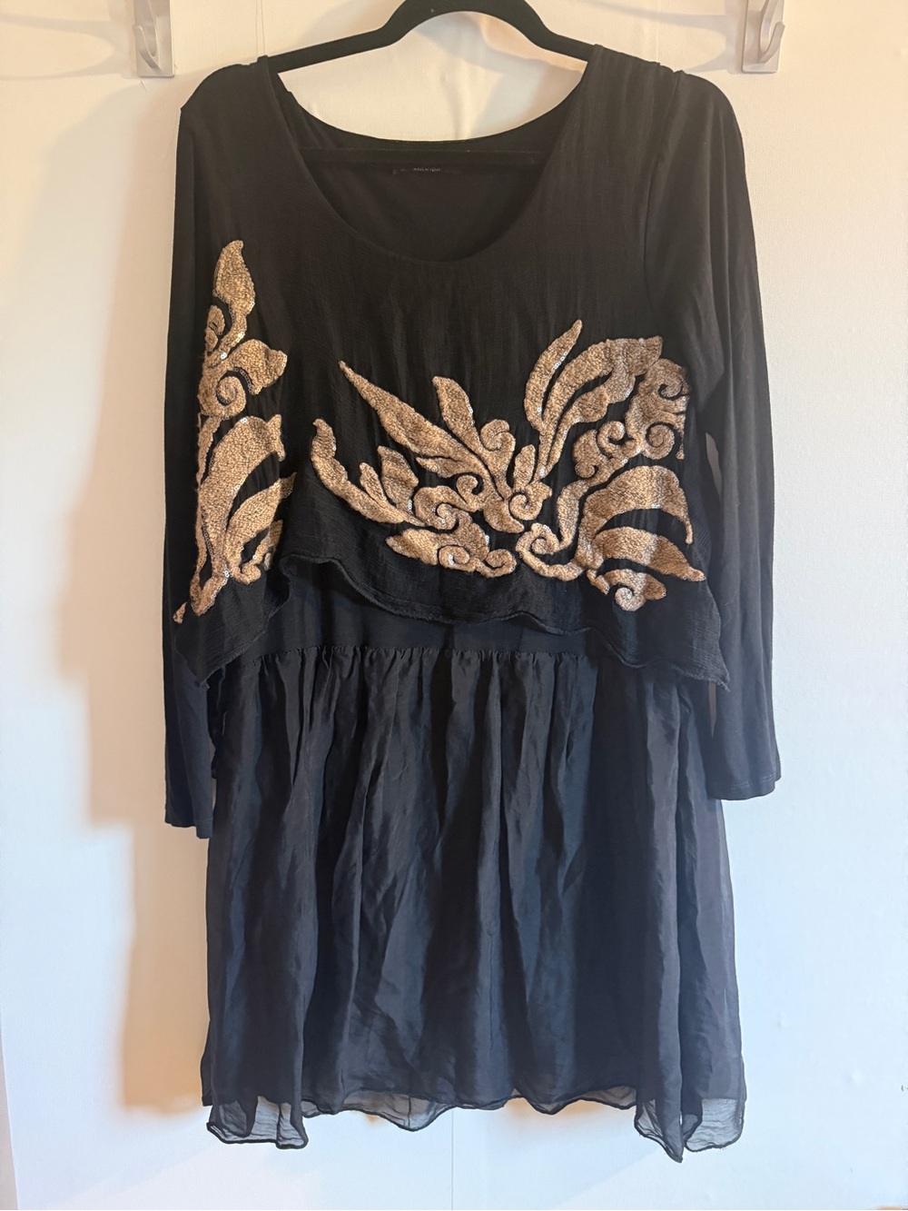 Bella Amore Made in Italy Black Embroidered Lagenlook Tunic Top Medium Boho